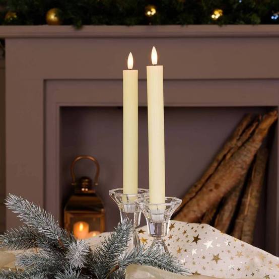 Lot de 2 chandelles Ø2,3cm H23cm Cire couleur ivoire flamme 3D avec Télécommande - Image 8