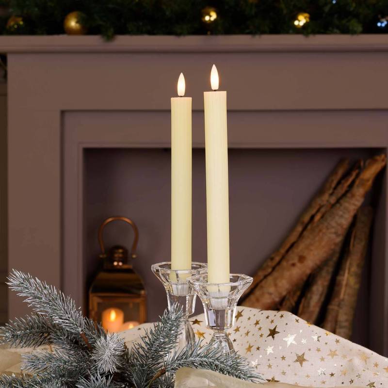 Lot de 2 chandelles Ø2,3cm H23cm Cire couleur ivoire flamme 3D avec Télécommande - Image 8