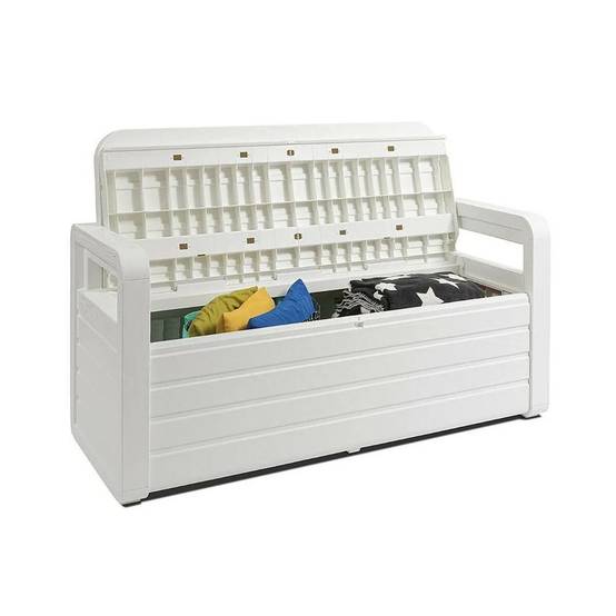 Coffre de Jardin en résine 270 Litres BLANC Effet bois 132 x 58 x H89 cm Protection Anti UV TOOMAX - Imagen 2