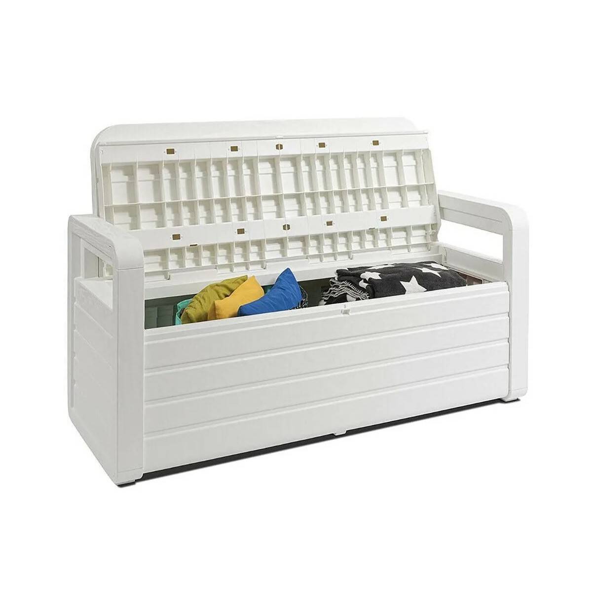 Coffre de Jardin en résine 270 Litres BLANC Effet bois 132 x 58 x H89 cm Protection Anti UV TOOMAX - Imagen 2