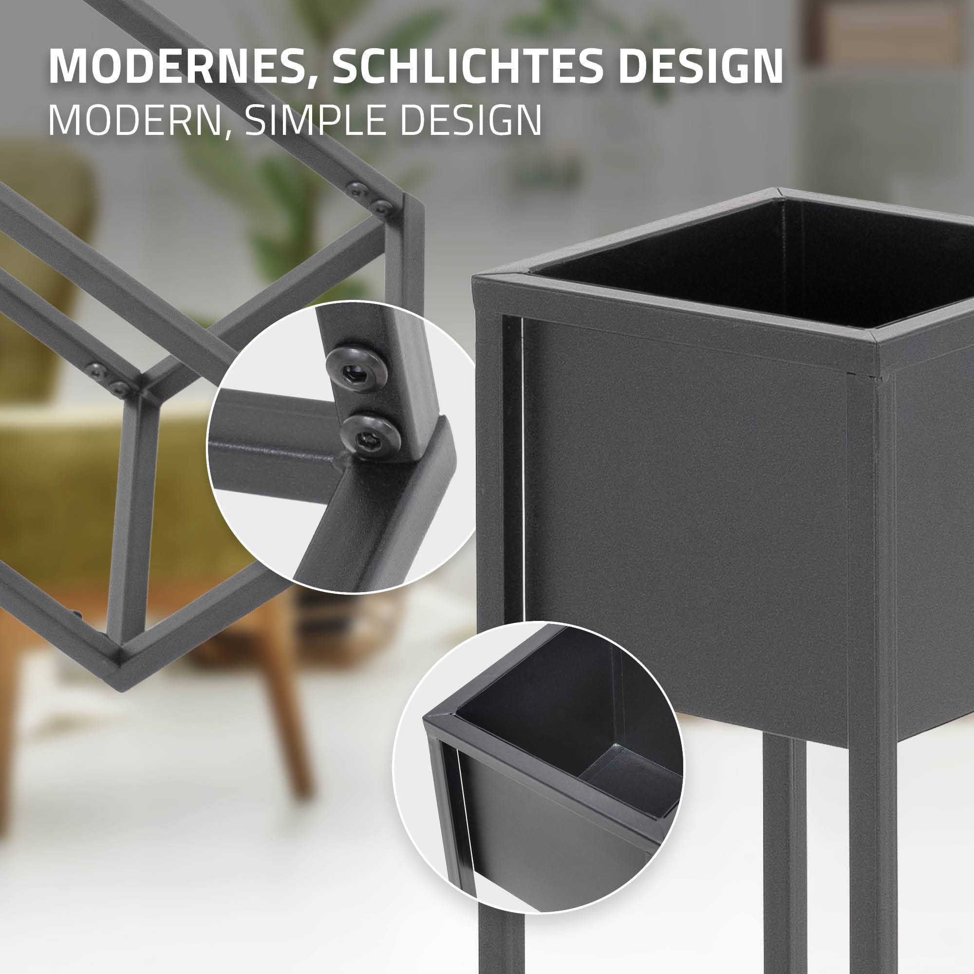 Ml-Design - Set 2x supports plantes surélevé pots noir jardinière carré métal 21x50/70x21cm - Imagen 3