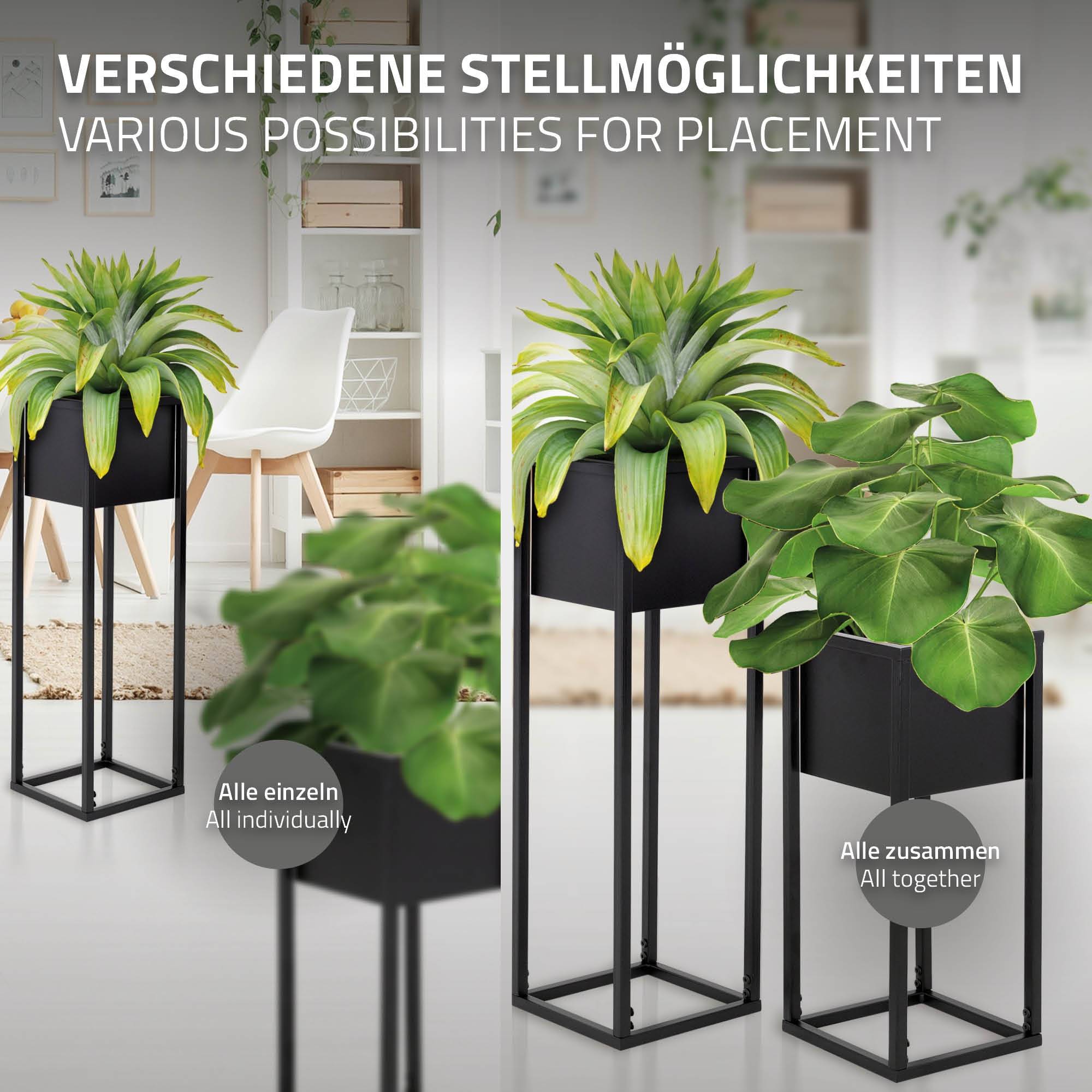 Ml-Design - Set 2x supports plantes surélevé pots noir jardinière carré métal 21x50/70x21cm - Imagen 4