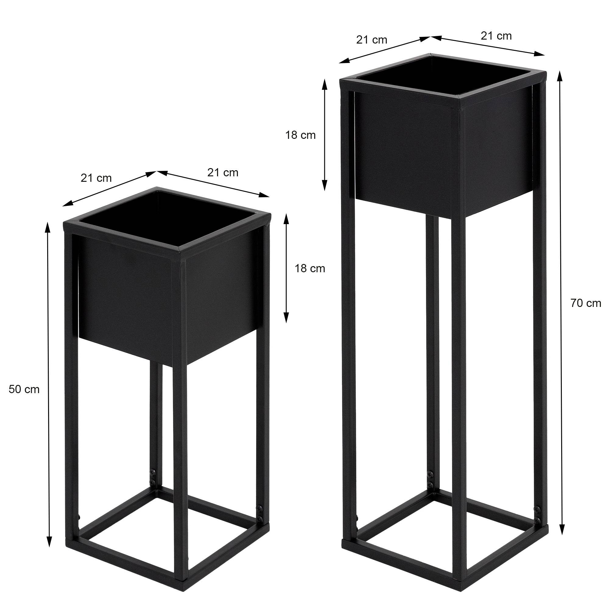 Ml-Design - Set 2x supports plantes surélevé pots noir jardinière carré métal 21x50/70x21cm - Imagen 5