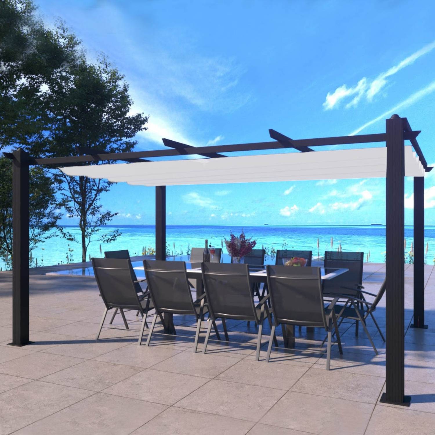 Pergola auto-portée 3 x 4 m avec toile rétractable beige NILA - Image 2
