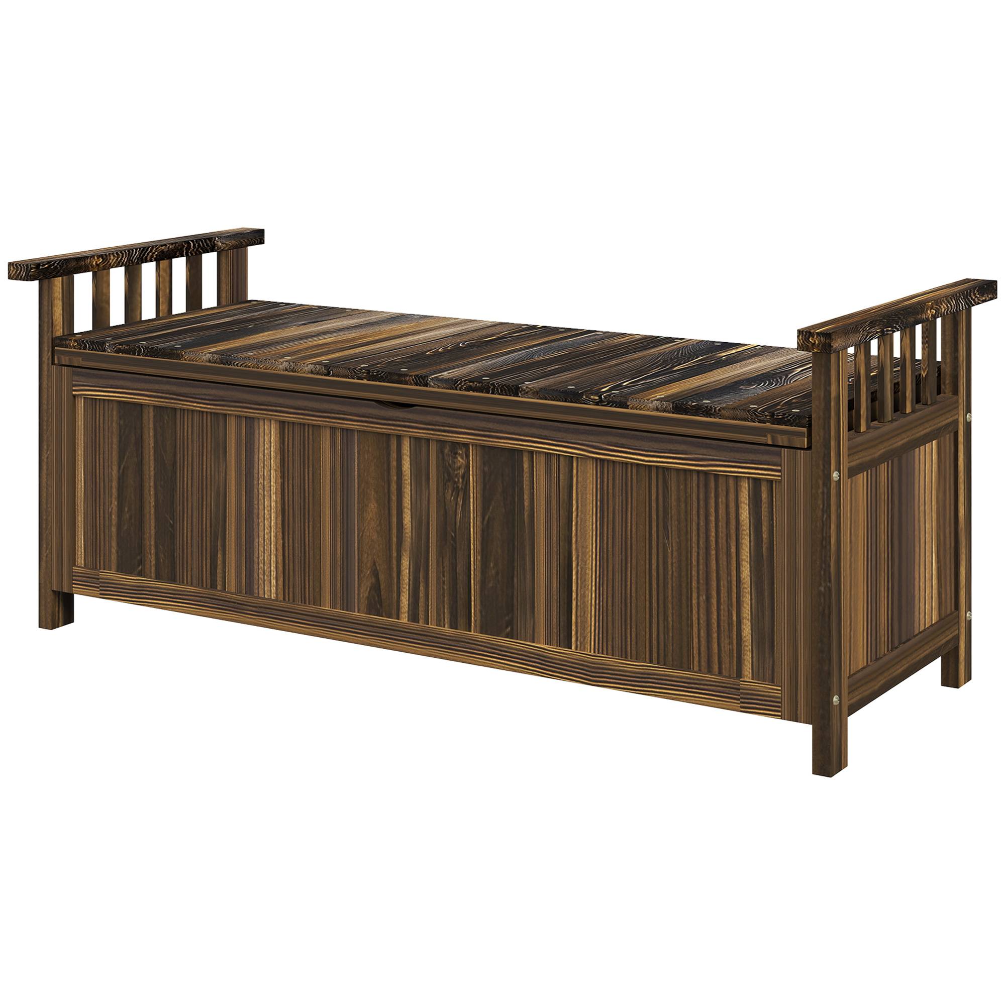 Sans Marque - Banc jardin 2 places bois intempéries rangement accoudoirs 128,5x52x53,5 cm carbonisée - Image 1