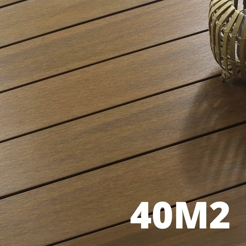 Kit terrasse composite 40 m² teck avec 122 lames 220×14,5×2,2 cm fixation par clips – Decklinea - Imagen 2