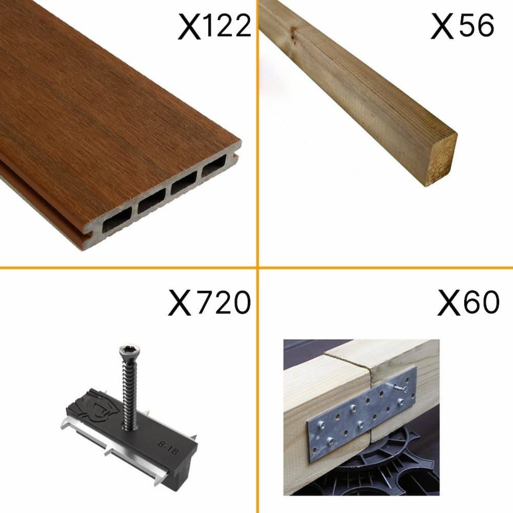 Kit terrasse composite 40 m² teck avec 122 lames 220×14,5×2,2 cm fixation par clips – Decklinea - Imagen 3