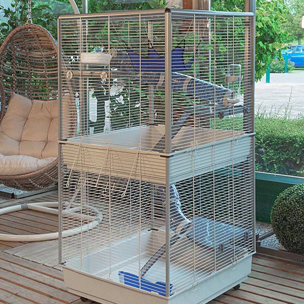 Ferplast - Ferplast Cage pour fûrets FURET TOWER, structure verticale sur plusieurs étages, roues et accessoires inclus, métal vernis gris et plastique, 75 x 80 - Imagen 3