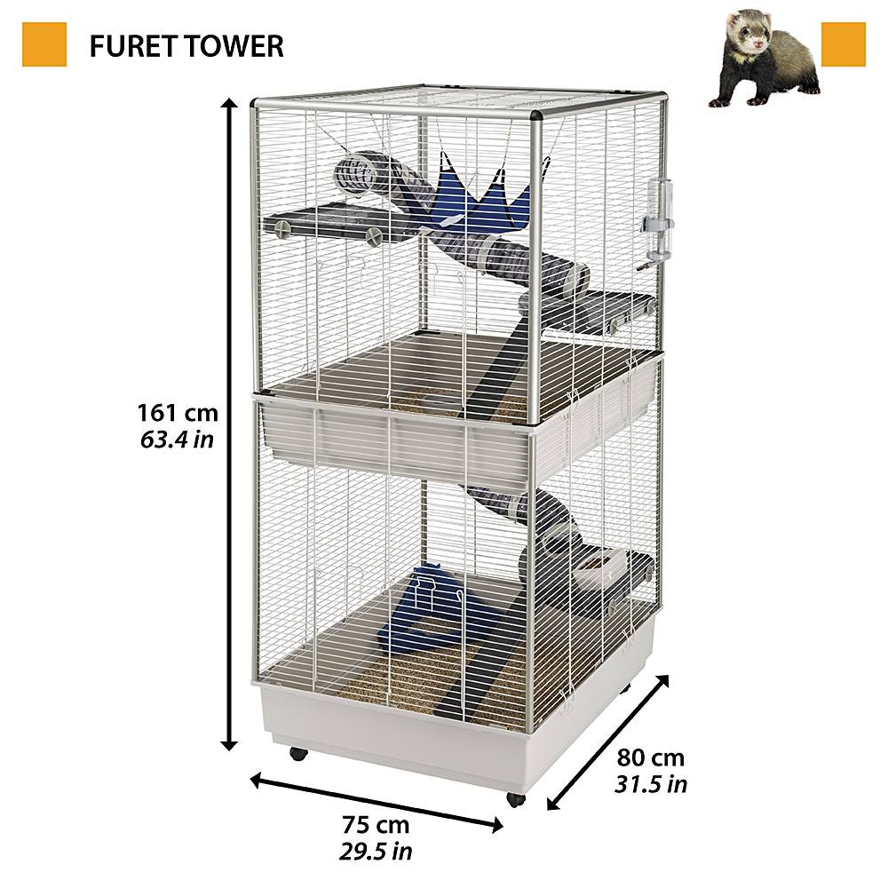 Ferplast - Ferplast Cage pour fûrets FURET TOWER, structure verticale sur plusieurs étages, roues et accessoires inclus, métal vernis gris et plastique, 75 x 80 - Imagen 2