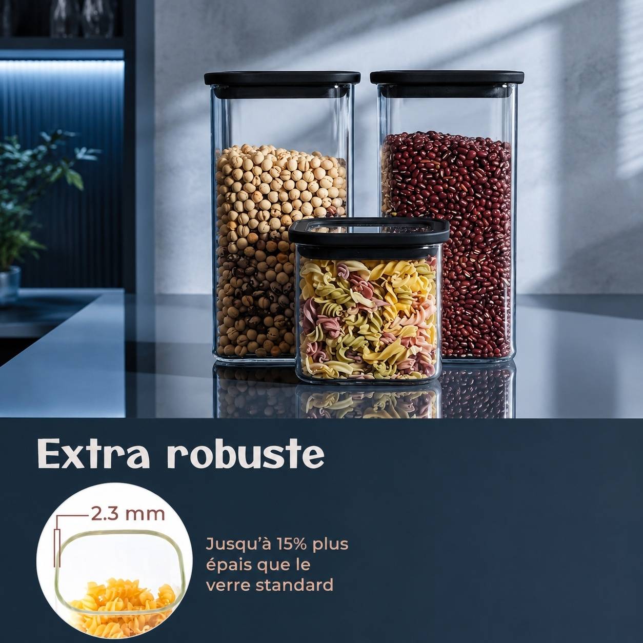 4 Bocaux de Conservation en Verre Borosilicate avec Couvercle Hermétique - Image 3
