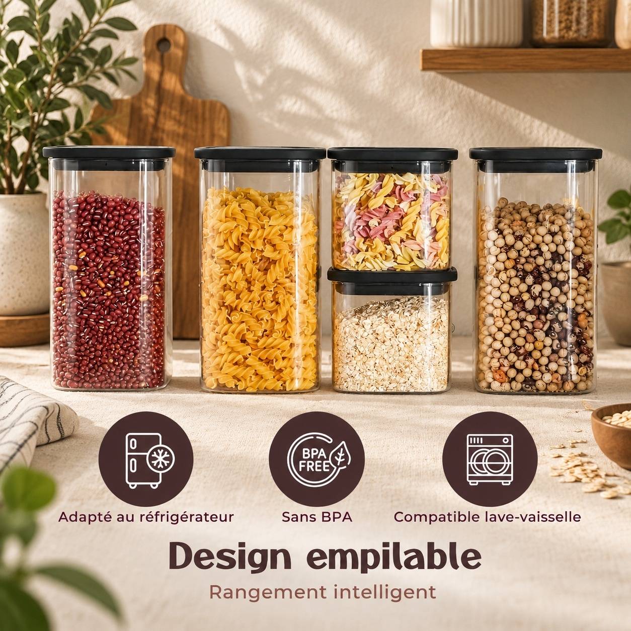 4 Bocaux de Conservation en Verre Borosilicate avec Couvercle Hermétique - Image 4