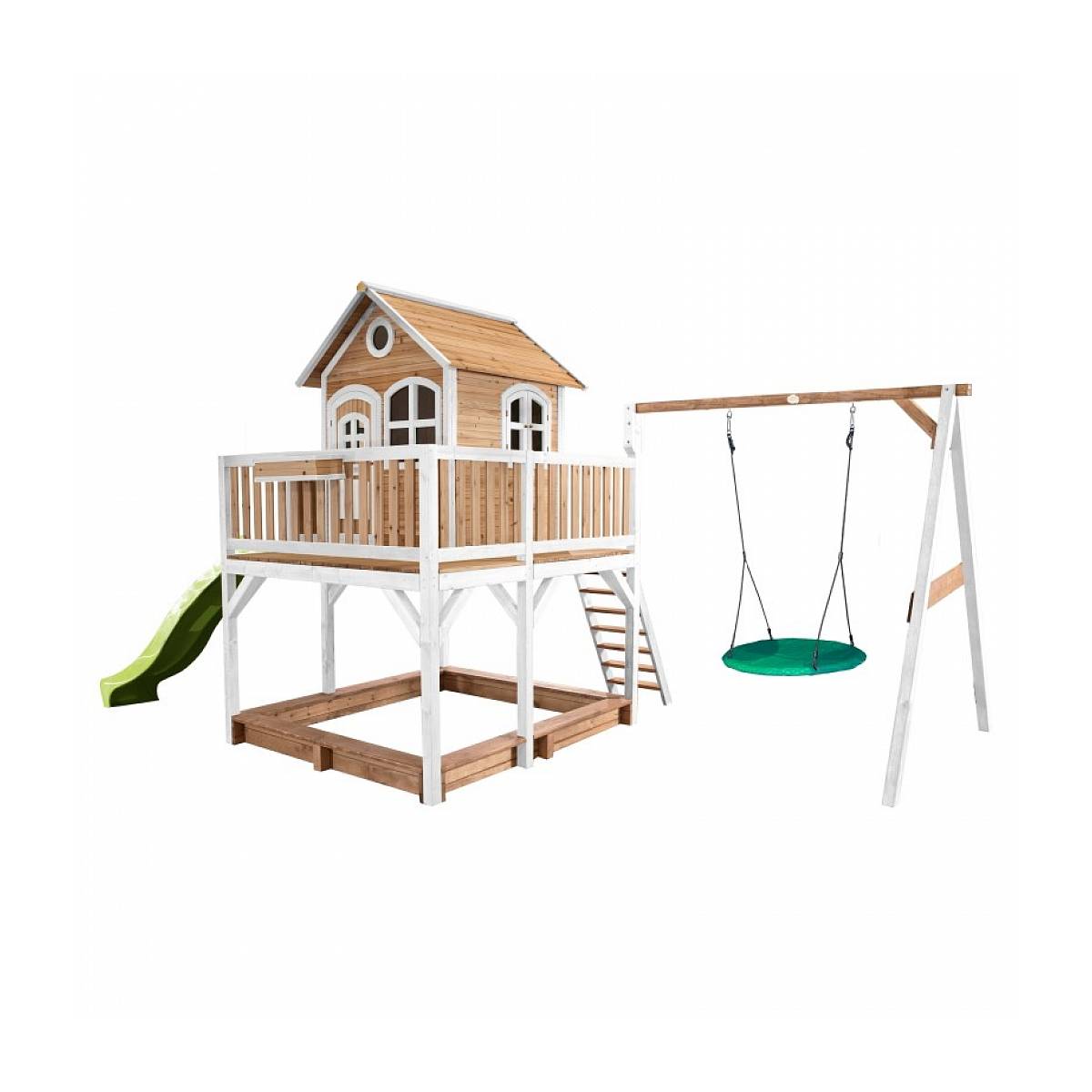 Maisonnette AXI Liam avec balançoire et toboggan vert citron - Cabane en bois pour enfants - Image 1
