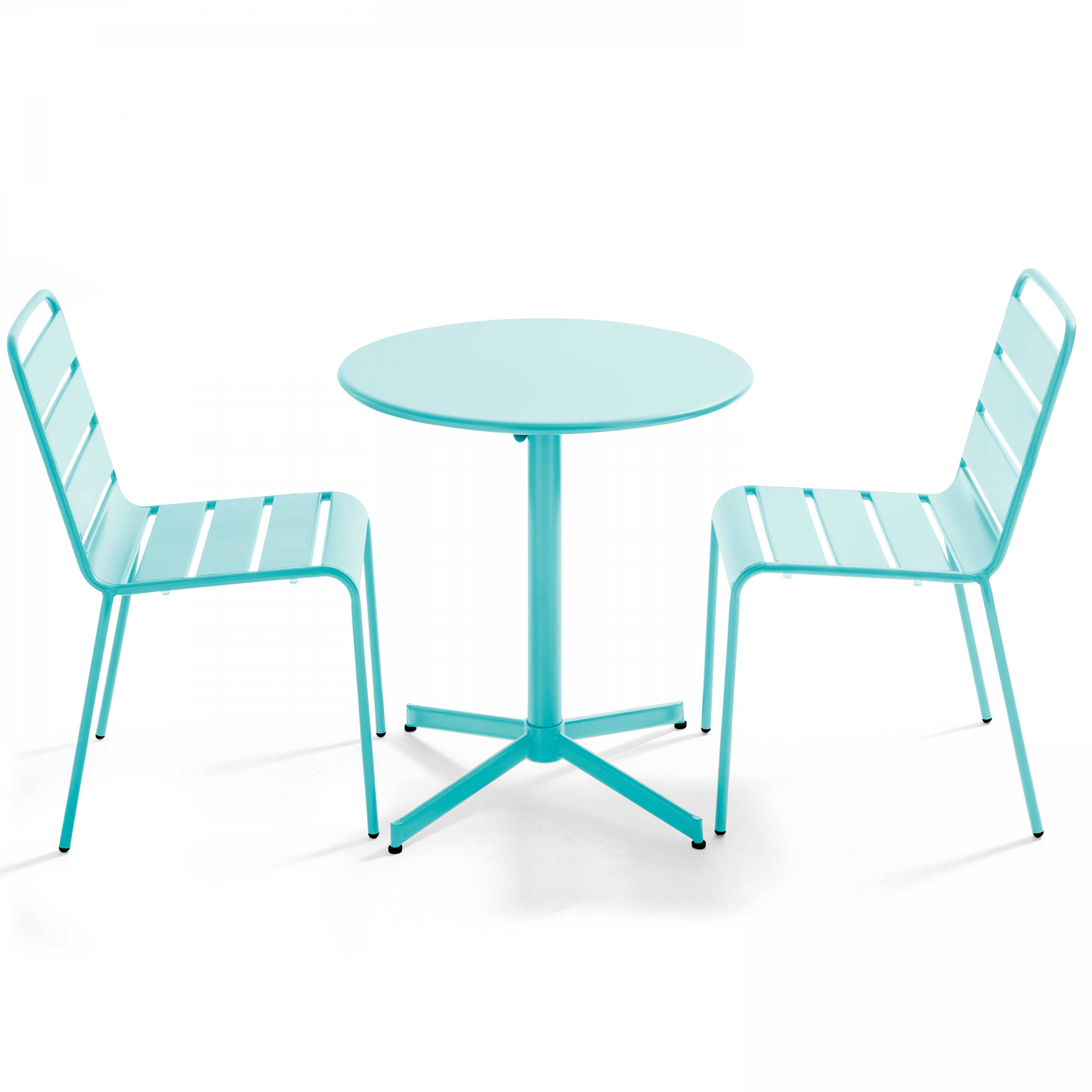 Oviala - Ensemble table de jardin ronde et 2 chaises métal turquoise Palavas - Oviala - Imagen 1
