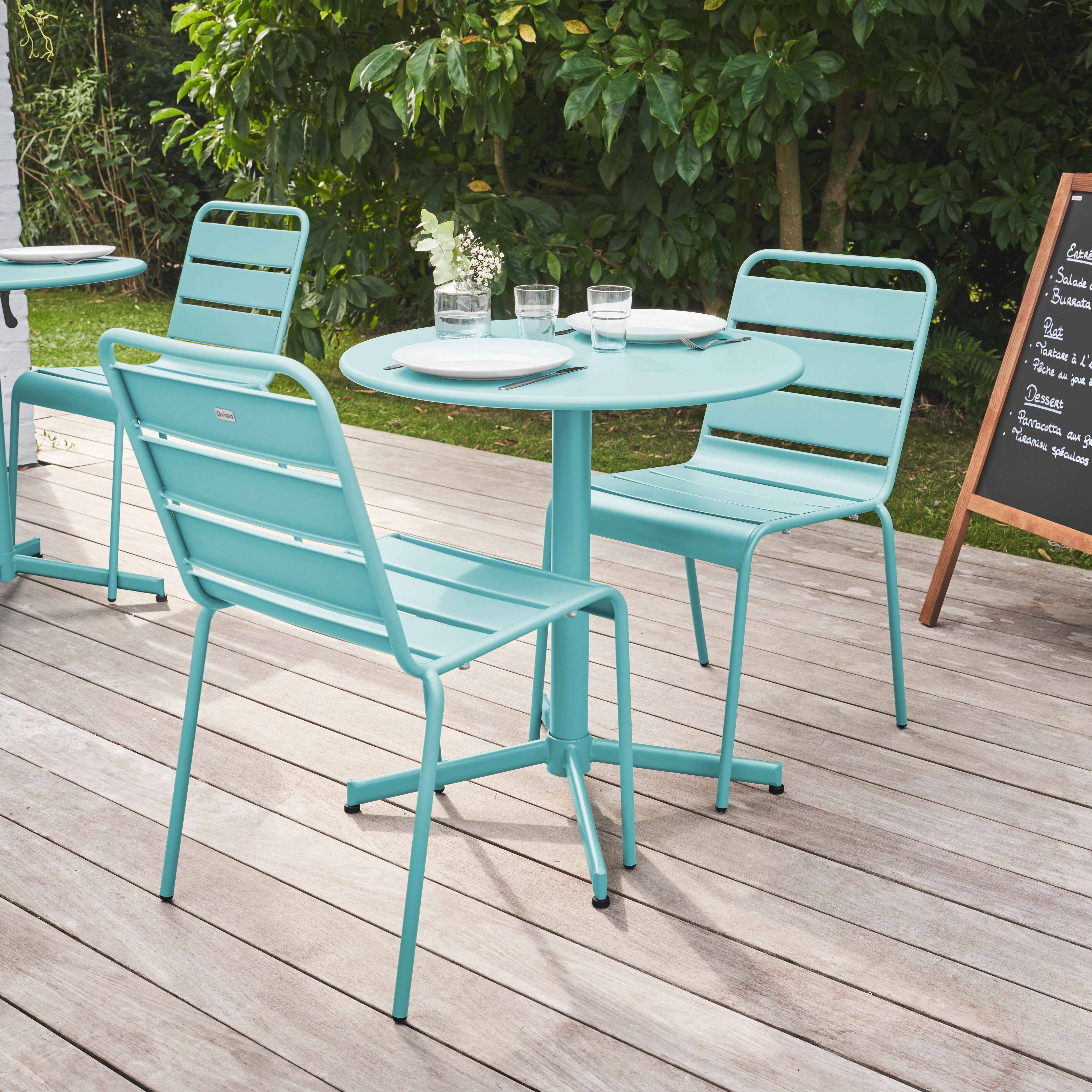 Oviala - Ensemble table de jardin ronde et 2 chaises métal turquoise Palavas - Oviala - Imagen 2