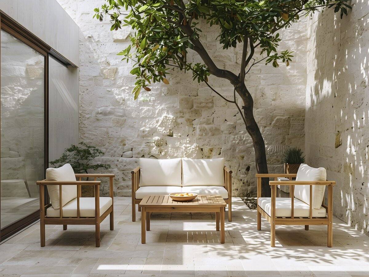 Salon De Jardin En Bois Avec Coussins Inclus "milano" - 4 Places - Beige -habitat Et Jardin - Image 2