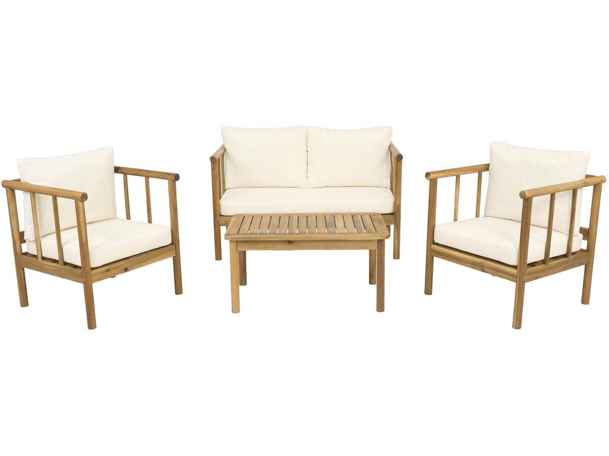 Salon De Jardin En Bois Avec Coussins Inclus "milano" - 4 Places - Beige -habitat Et Jardin - Image 1