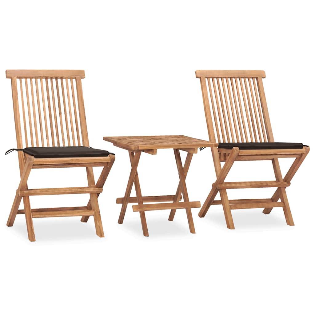 Vidaxl - Ensemble à manger d'extérieur pliable avec coussin 3 pcs-Salons de jardin Teck 553875 - Image 1