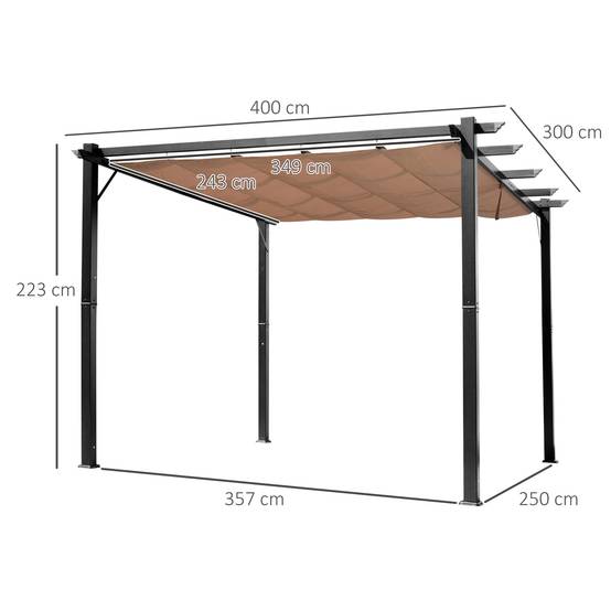 PANGIVO - Pergola en aluminium avec toit ajustable 300 x 400 x 223 cm gris et marron - PANGIVO - Image 3