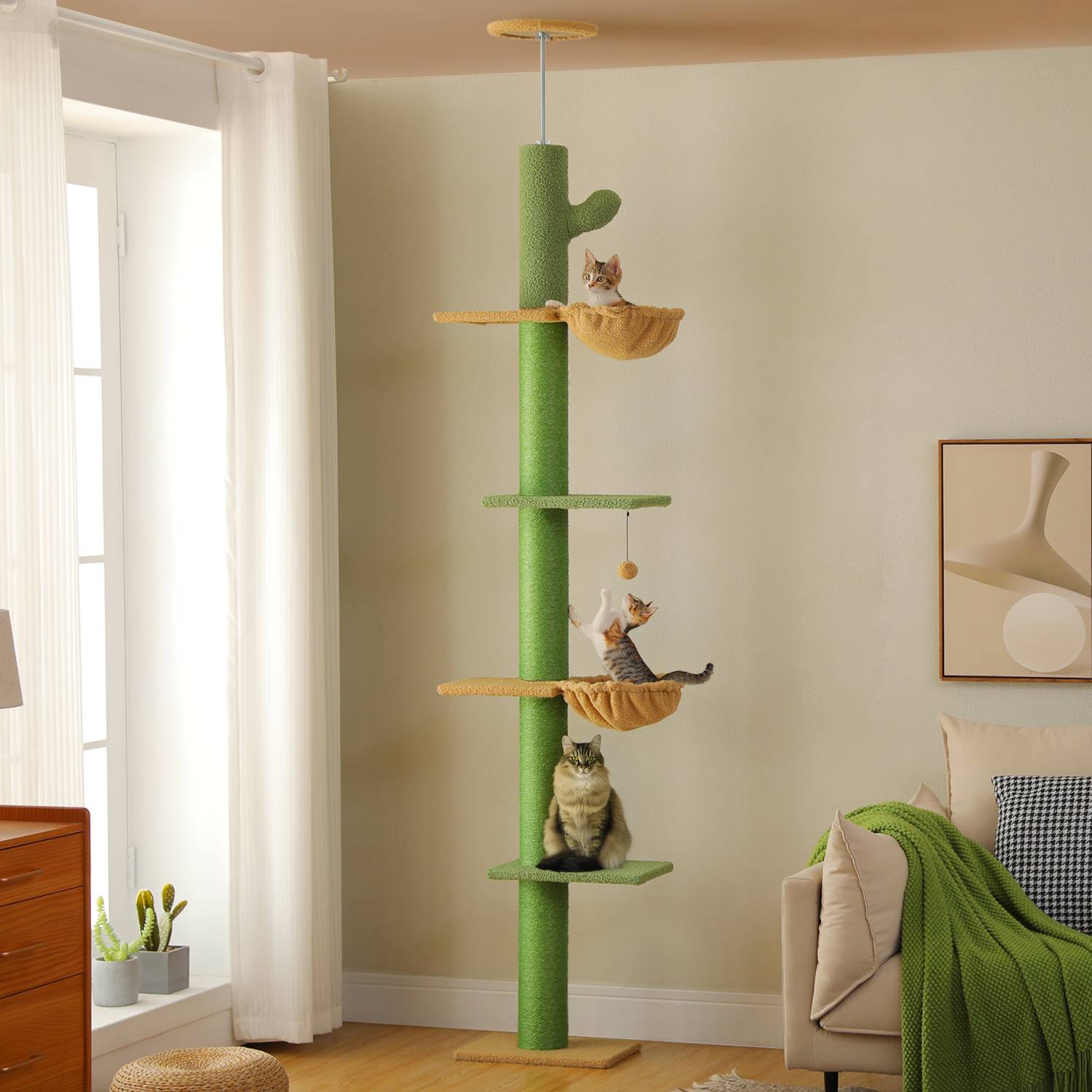 Arbre à Chat XXL du Sol au Plafond – 5 Niveaux, Tout Sisal PAWZ Road - Image 3