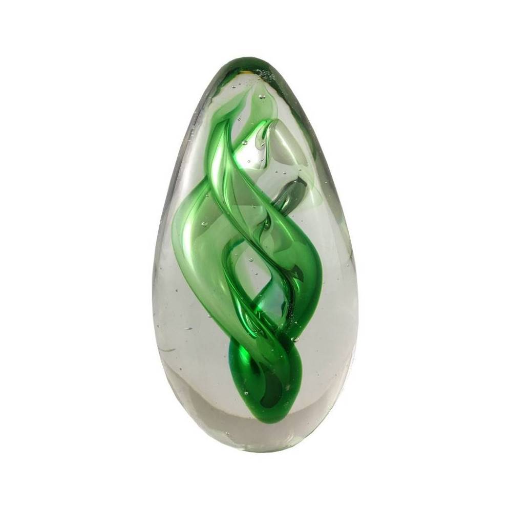 Presse papier sulfure "Flammes" en verre vert 13.5 x 8.5 cm Chemin de campagne - Imagen 1