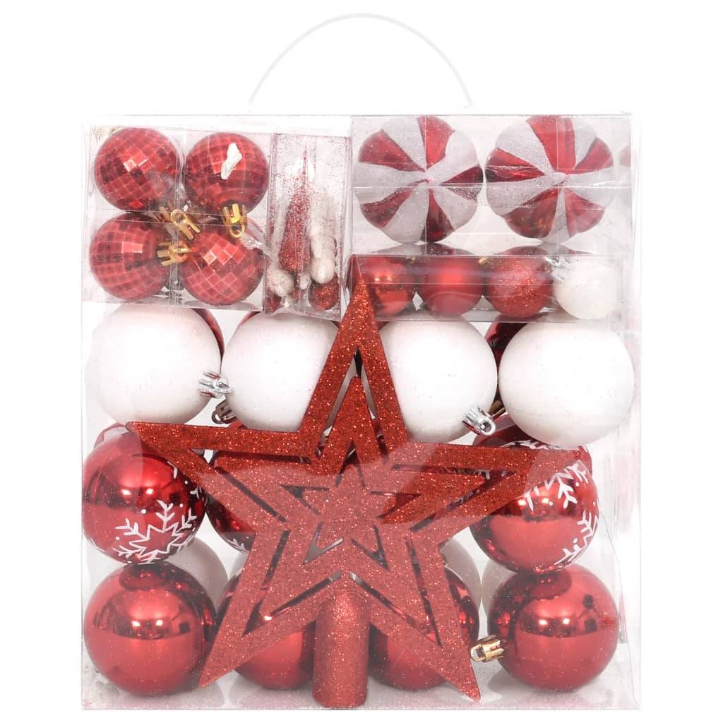 Ensemble de boules de Noël - Ornements de Noël - décorations de Noël 64 pcs Rouge et blanc - Image 1
