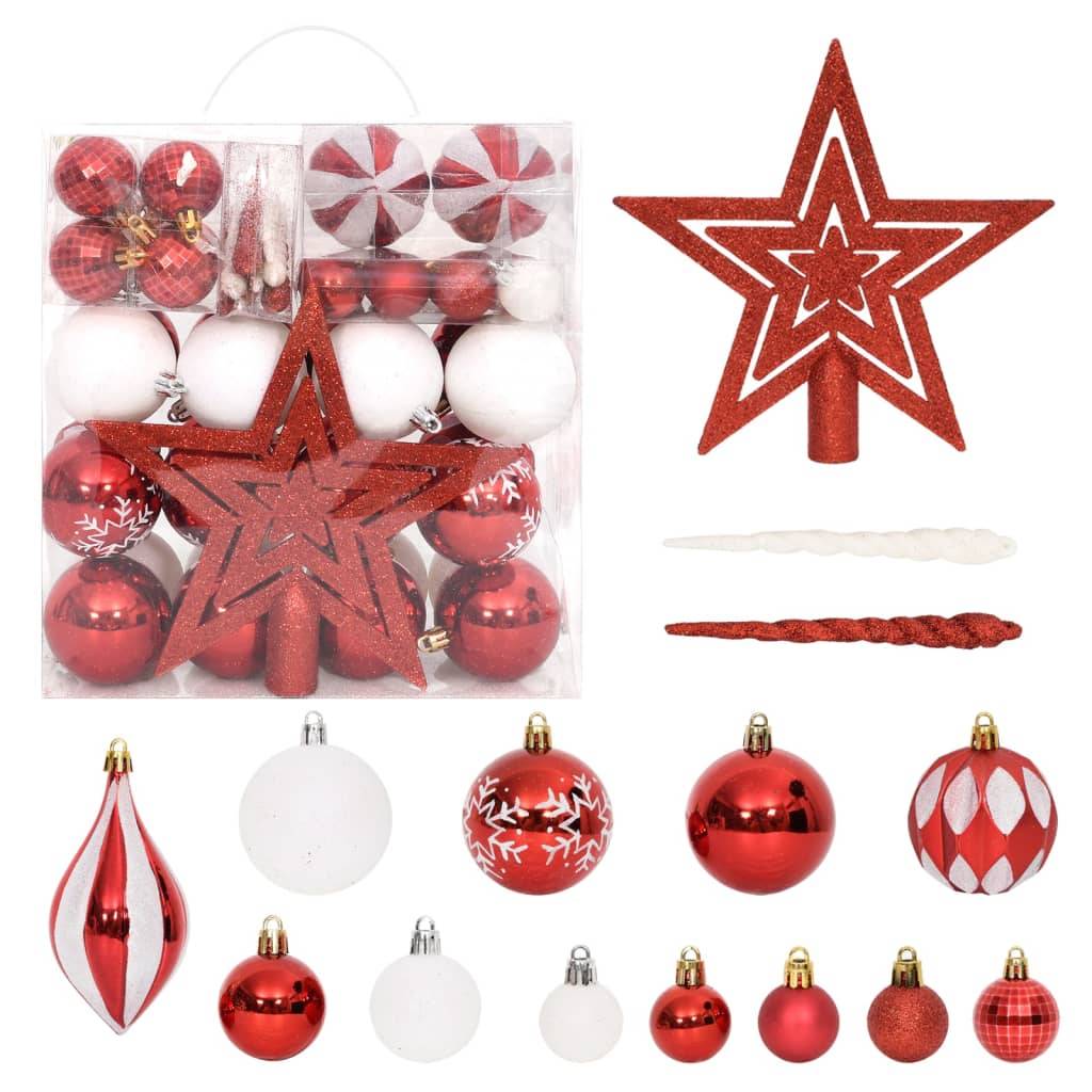 Ensemble de boules de Noël - Ornements de Noël - décorations de Noël 64 pcs Rouge et blanc - Image 2