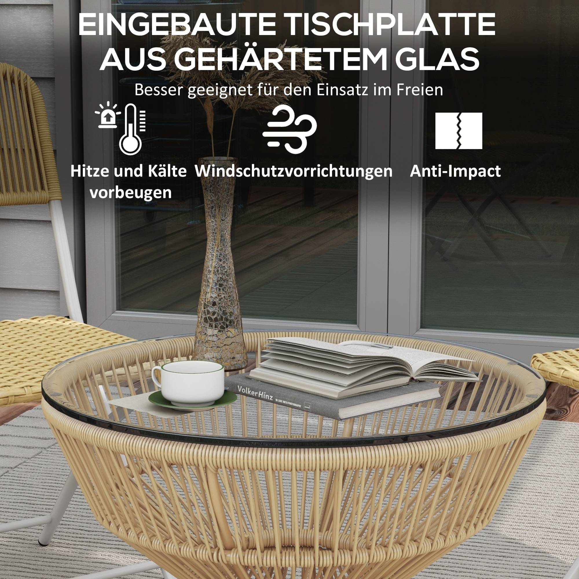 Table d'appoint en rotin et verre, bois naturel, Ø60 x 50 cm - PANGIVO - Image 5