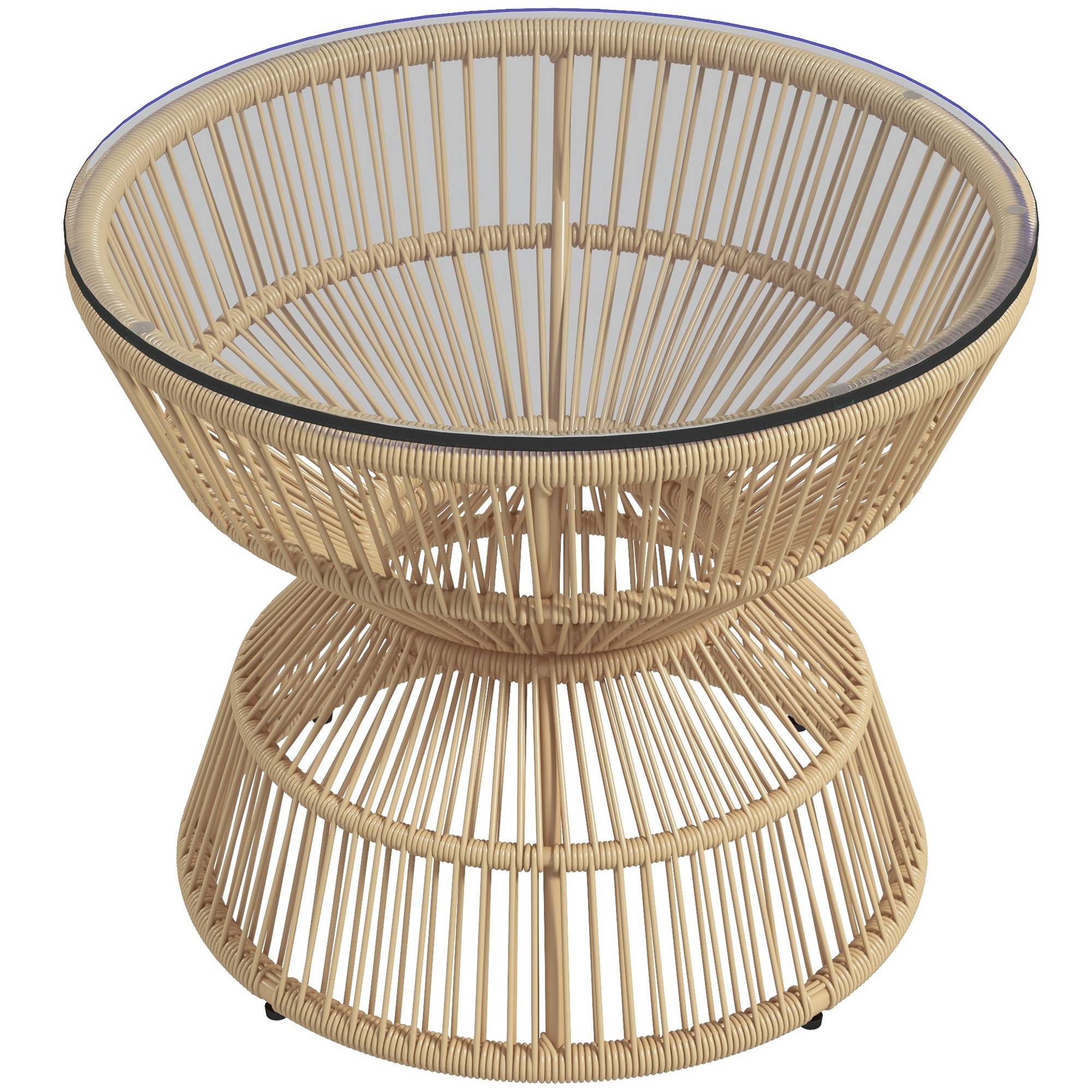 Table d'appoint en rotin et verre, bois naturel, Ø60 x 50 cm - PANGIVO - Image 1
