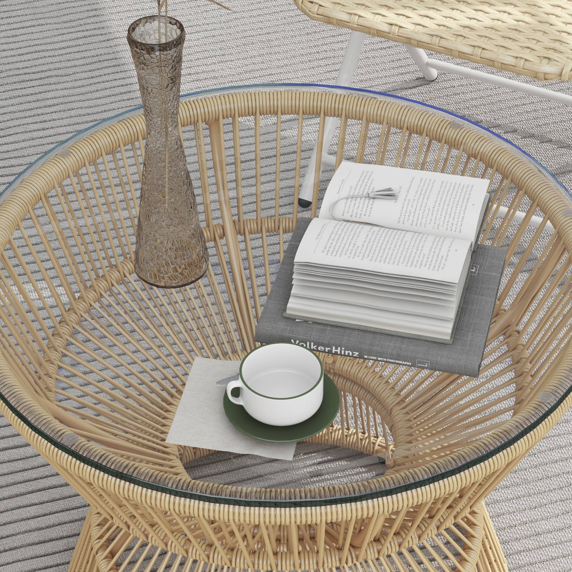 Table d'appoint en rotin et verre, bois naturel, Ø60 x 50 cm - PANGIVO - Image 7