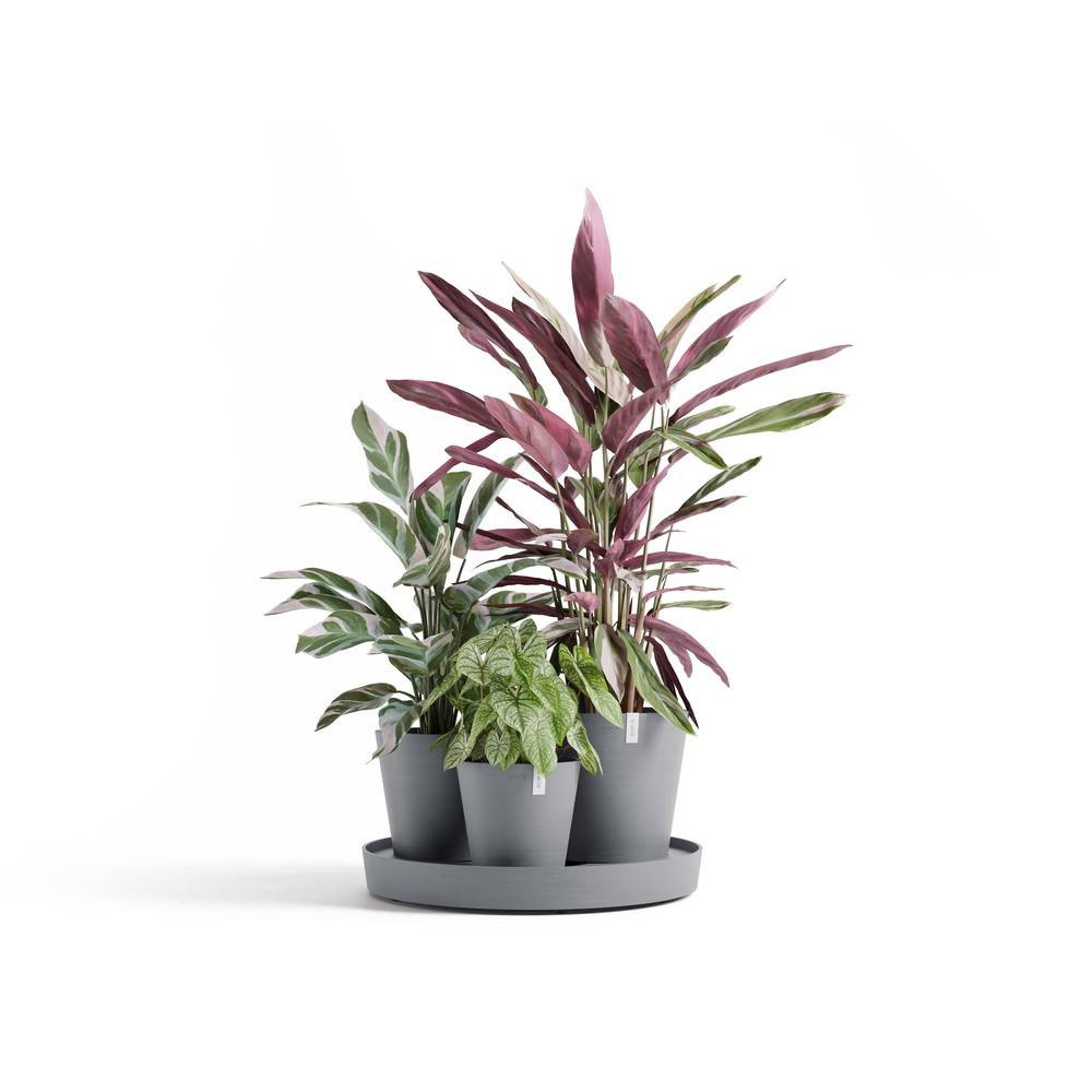 Ecopots - Ensemble de 3 pots Dubai Bleu Gris - Ø 57 x H. 30 cm - support à roulettes ECOPOTS