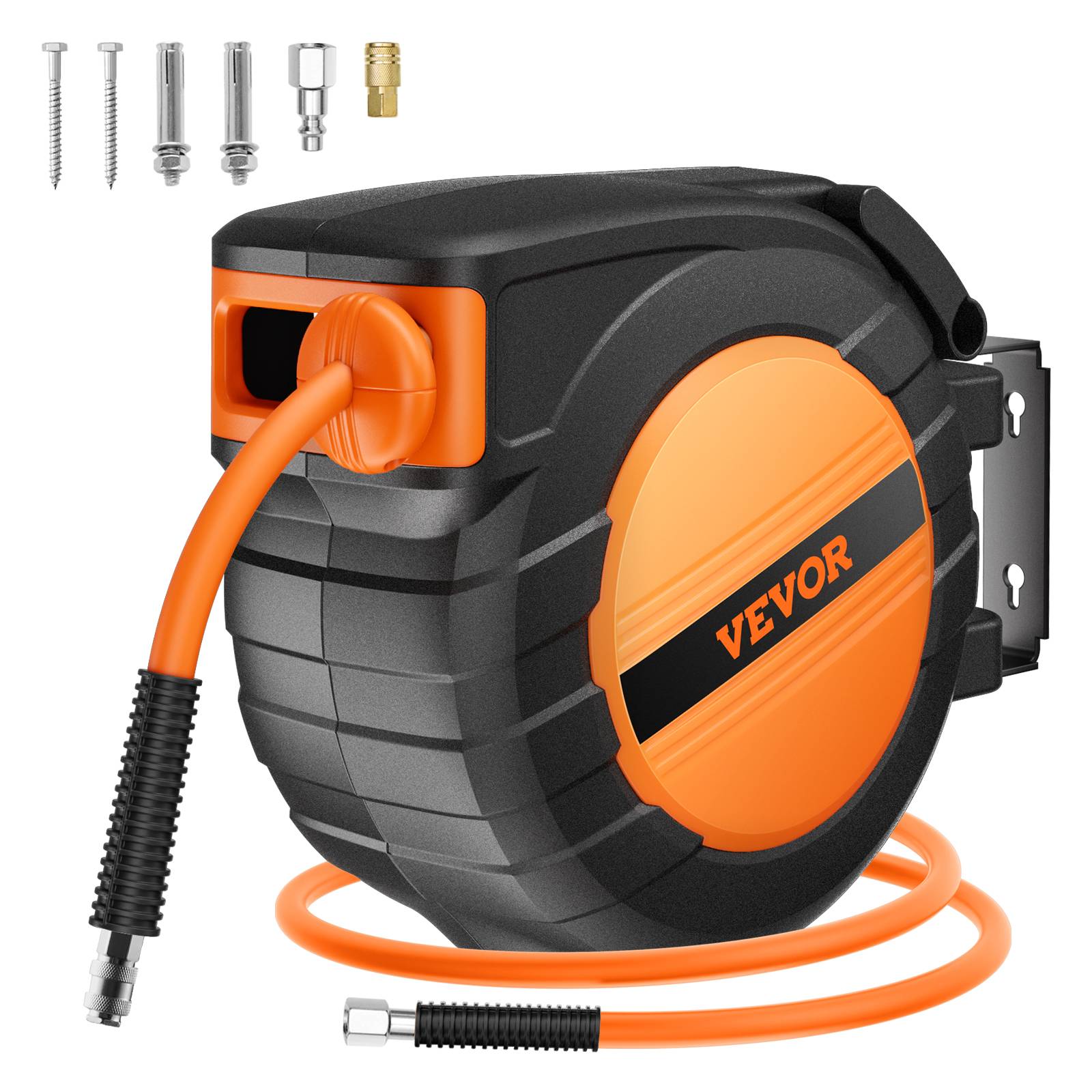 VEVOR Enrouleur tuyau air comprimé hybride, 9,53 mm x 15,24 m, 300 PSI. Rembobinage auto, montage mur/plafond. - Image 1