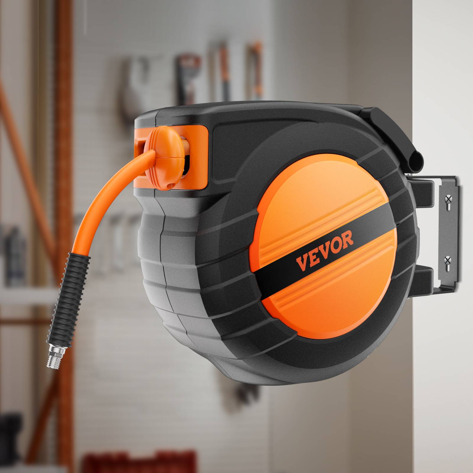 VEVOR Enrouleur tuyau air comprimé hybride, 9,53 mm x 15,24 m, 300 PSI. Rembobinage auto, montage mur/plafond. - Image 8
