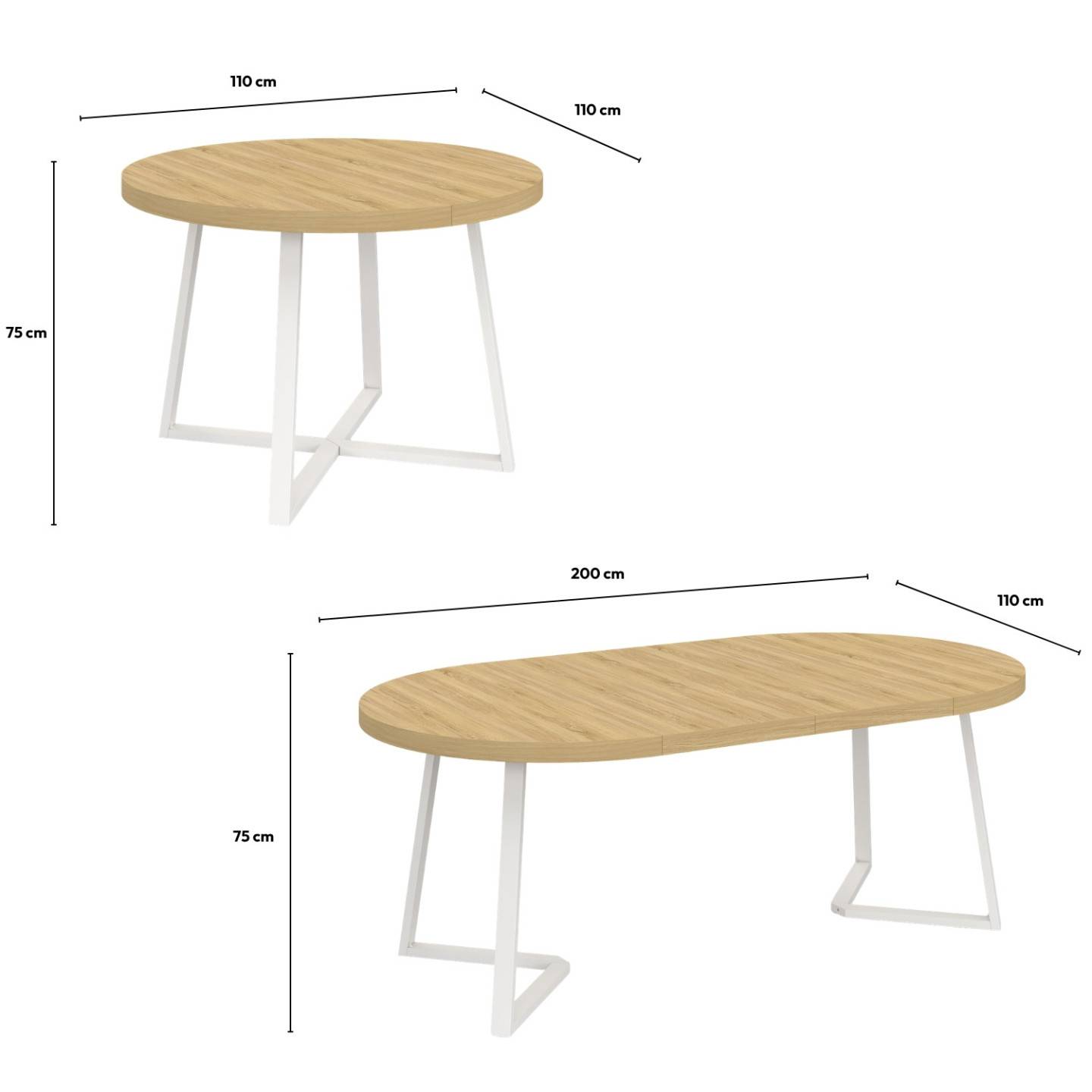 Table à manger extensible ronde SELMA 4-10 personnes bois et blanc 110-200 cm - Image 6