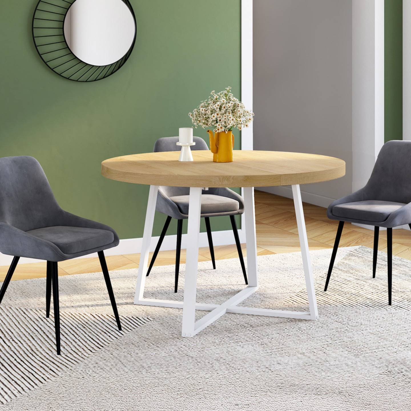 Table à manger extensible ronde SELMA 4-10 personnes bois et blanc 110-200 cm - Image 3