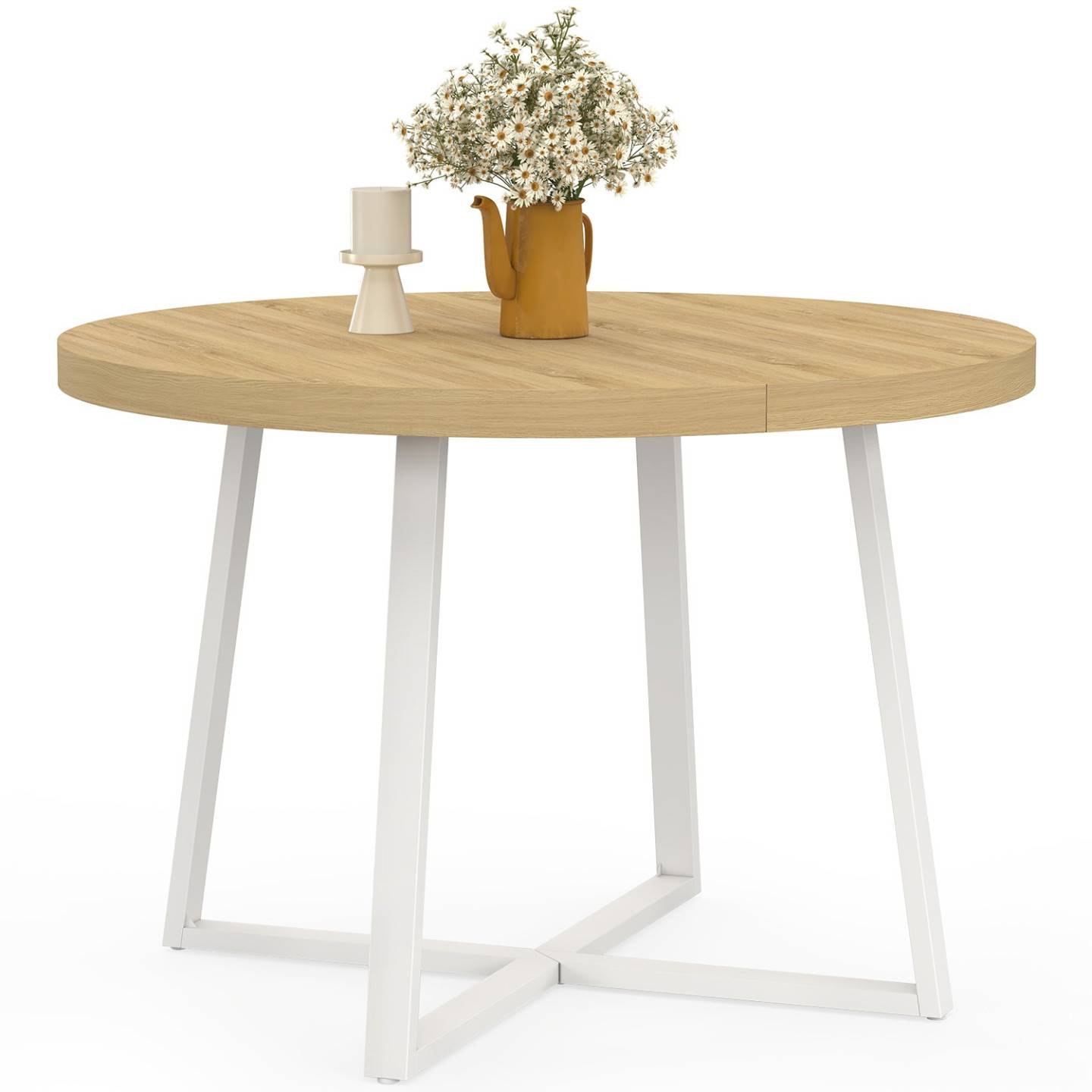 Table à manger extensible ronde SELMA 4-10 personnes bois et blanc 110-200 cm - Image 4