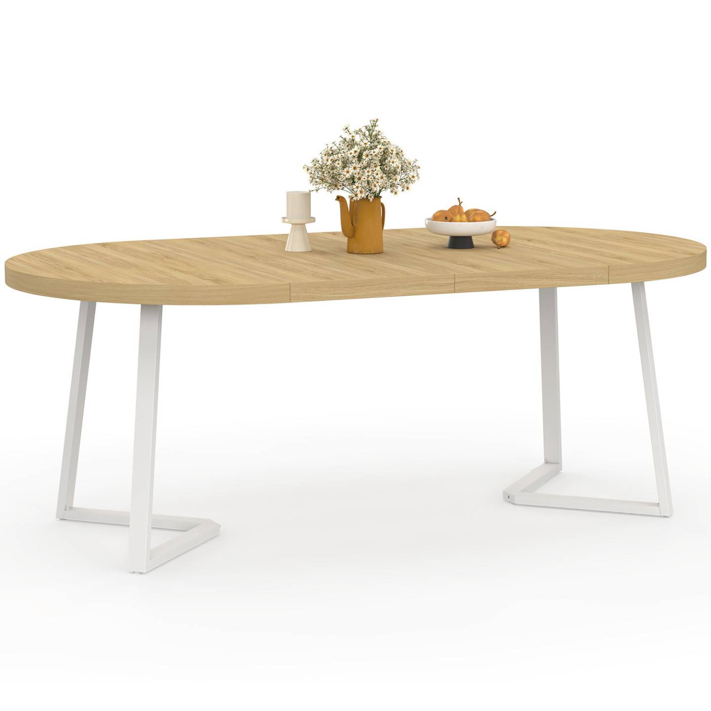 Table à manger extensible ronde SELMA 4-10 personnes bois et blanc 110-200 cm - Image 2