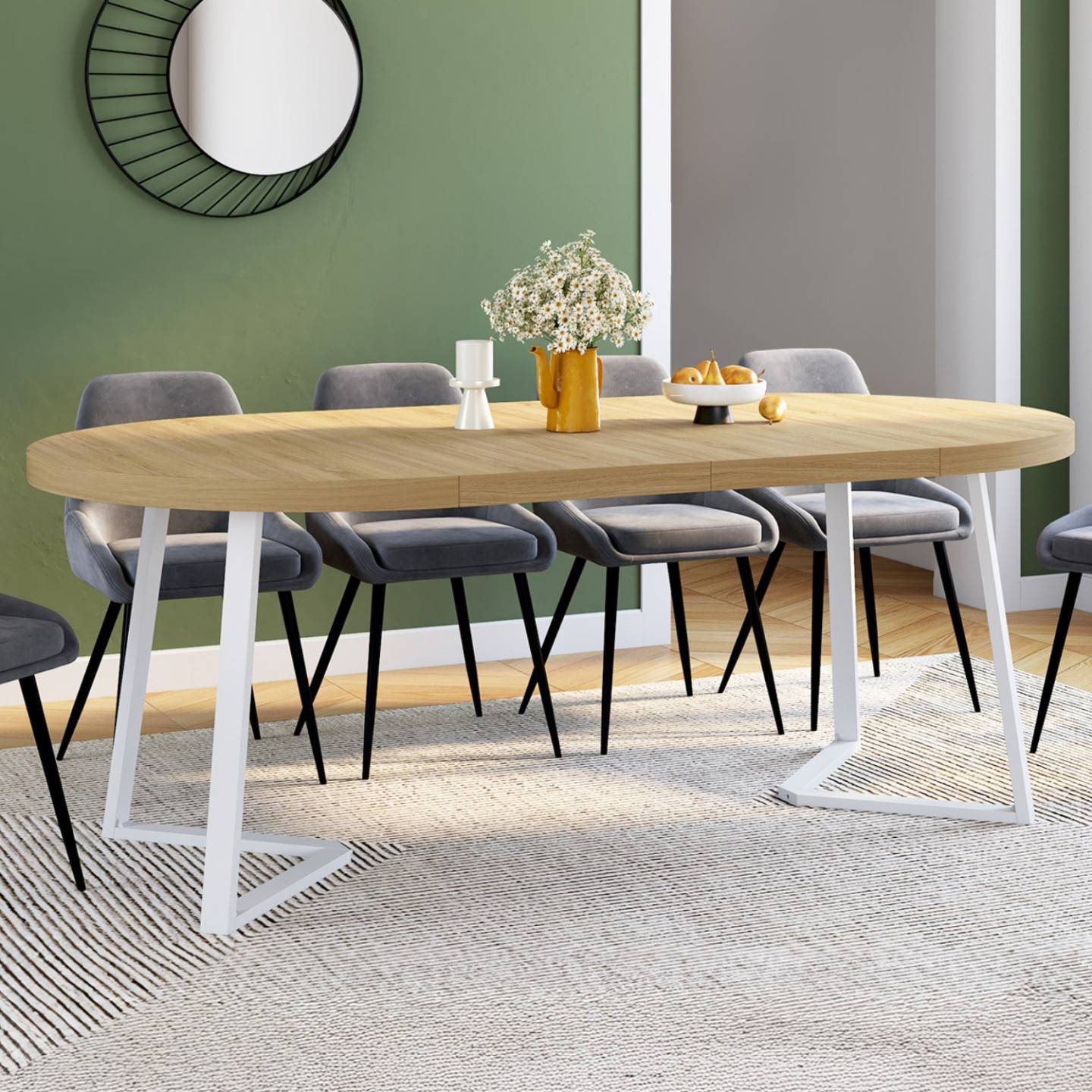 Table à manger extensible ronde SELMA 4-10 personnes bois et blanc 110-200 cm - Image 1