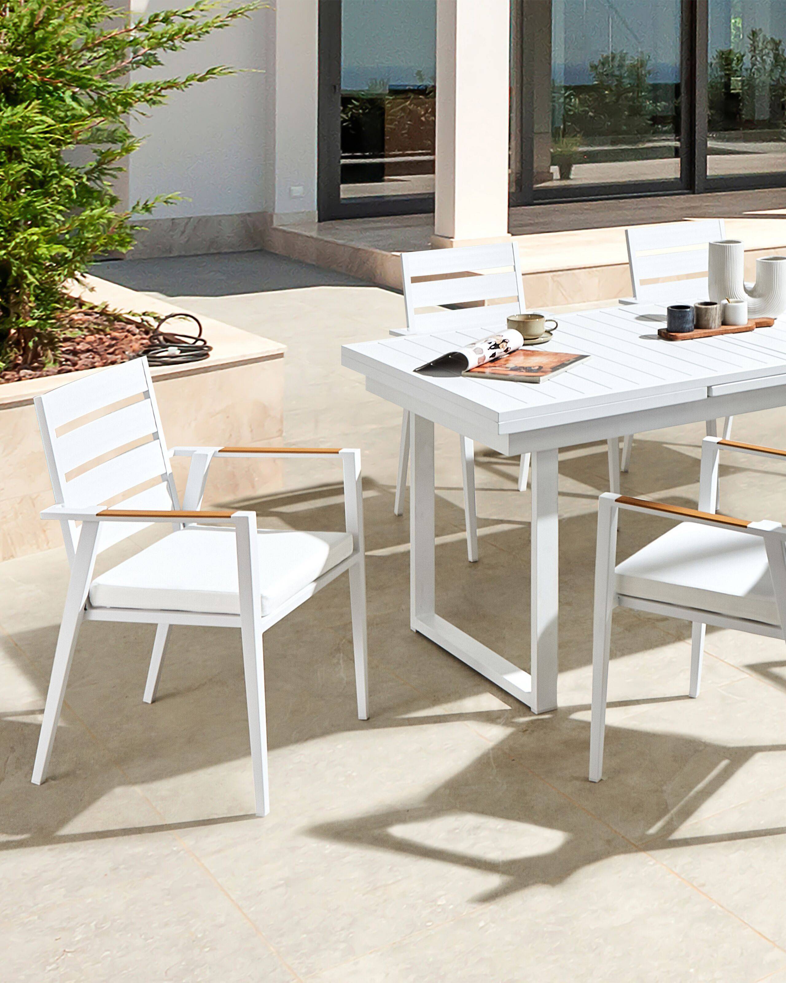 Beliani - Set 4 Chaises de Jardin Blanc en Aluminium avec Coussins d'Assise en Polyester Mobilier d'Extérieur Moderne Dossier Latté - Imagen 2