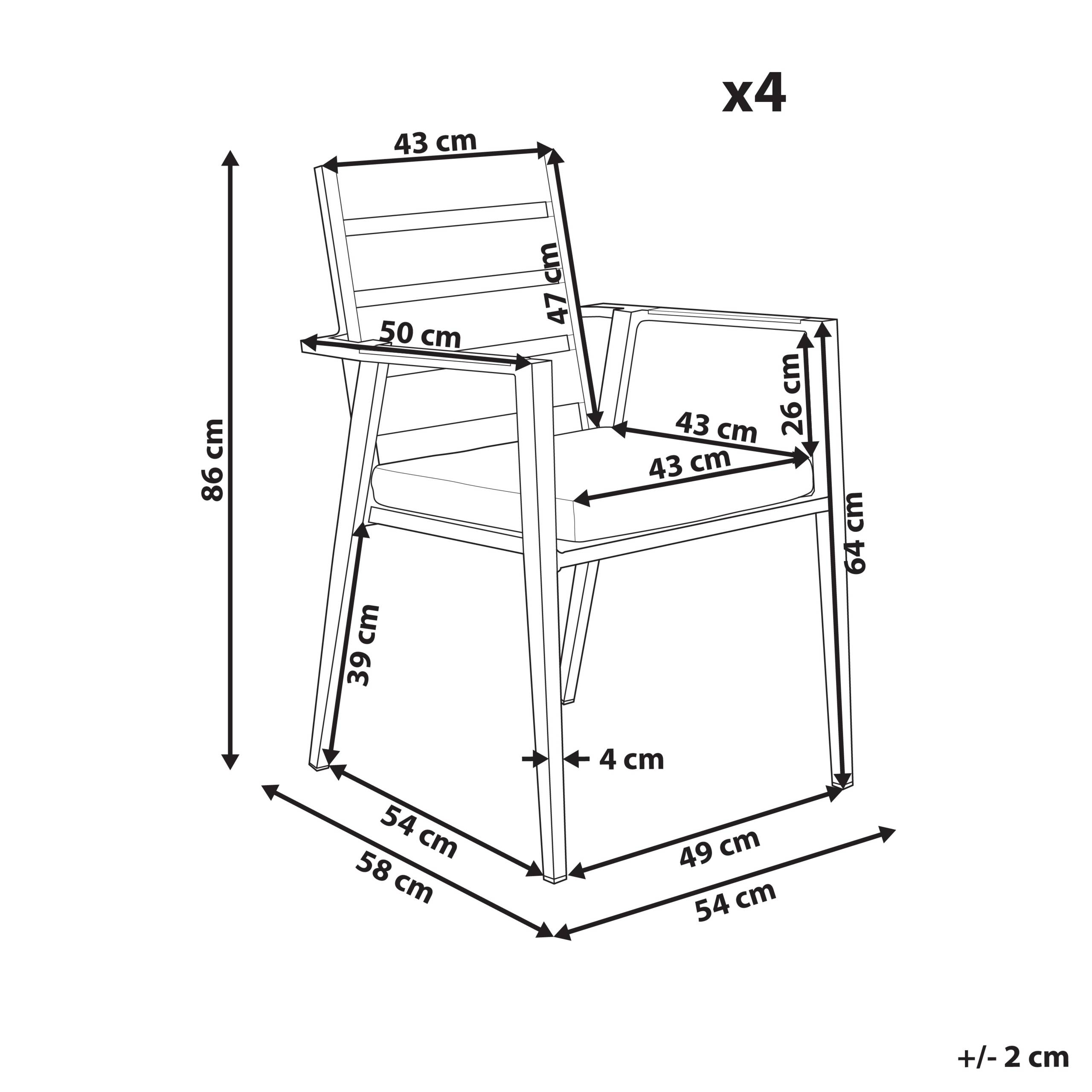 Beliani - Set 4 Chaises de Jardin Blanc en Aluminium avec Coussins d'Assise en Polyester Mobilier d'Extérieur Moderne Dossier Latté - Imagen 3