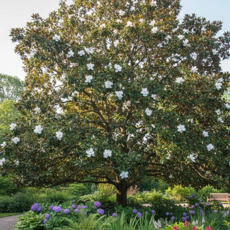 Magnolia à grandes fleurs Galissoniensis, Magnolia persistant à fleurs Blanche - feuillage Persistant - Pot de 7,5L - 80/100 cm-  hauteur à maturité D - Image 3