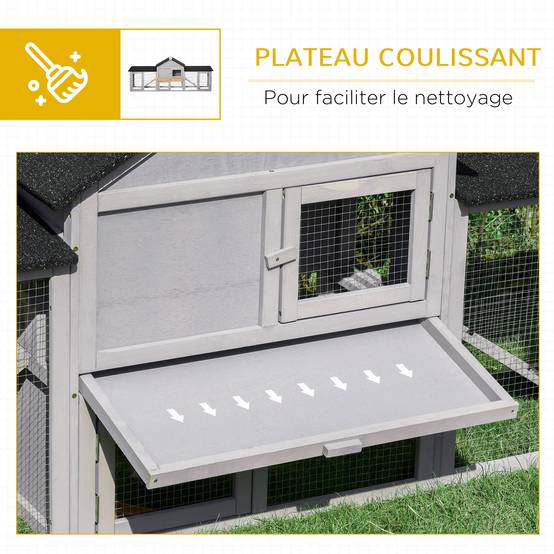 Clapier XXL lapin bois pin rongeurs extérieur 2 étages double enclos 210cm gris - ComfortXL Outdoor Living - Image 8
