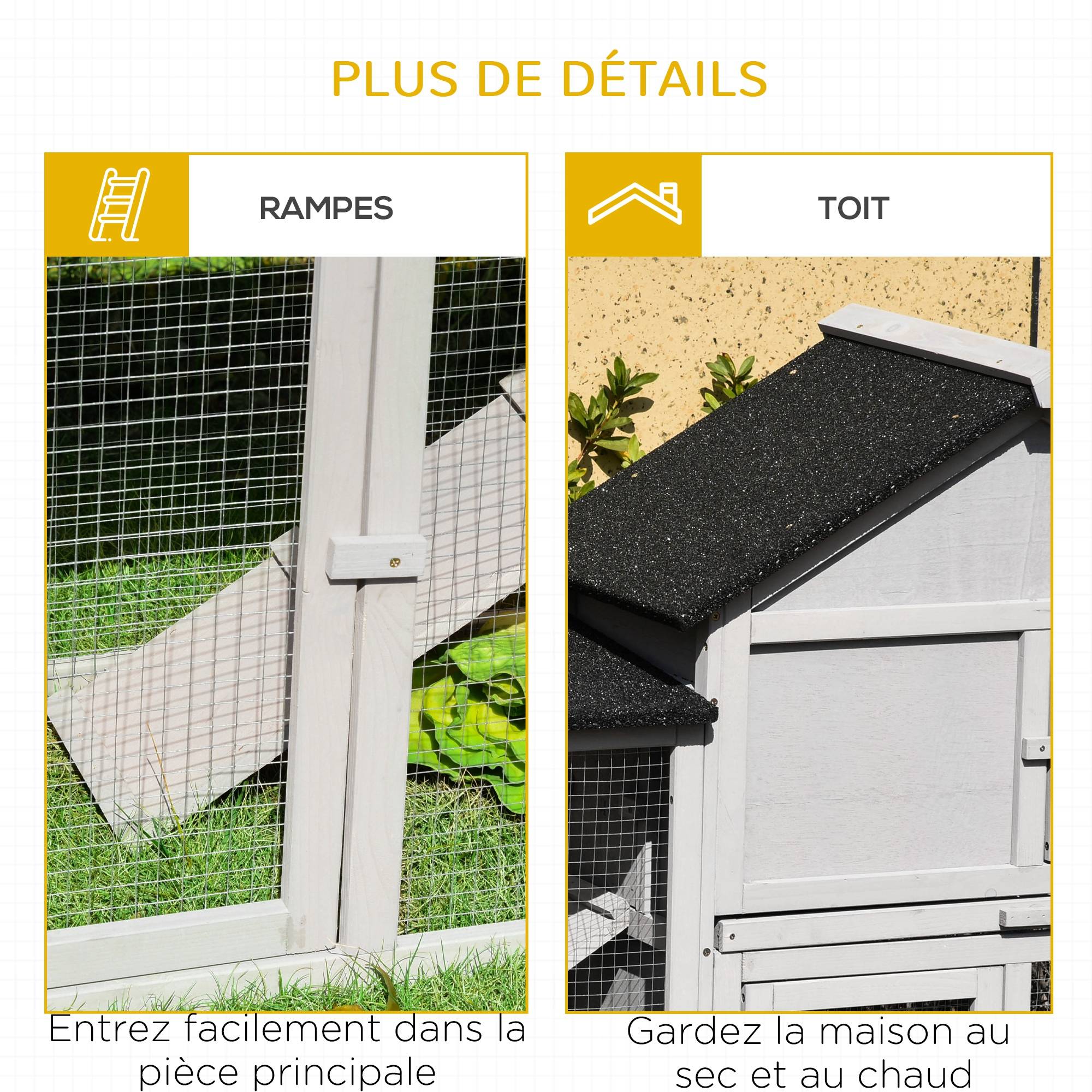 Clapier XXL lapin bois pin rongeurs extérieur 2 étages double enclos 210cm gris - ComfortXL Outdoor Living - Image 9