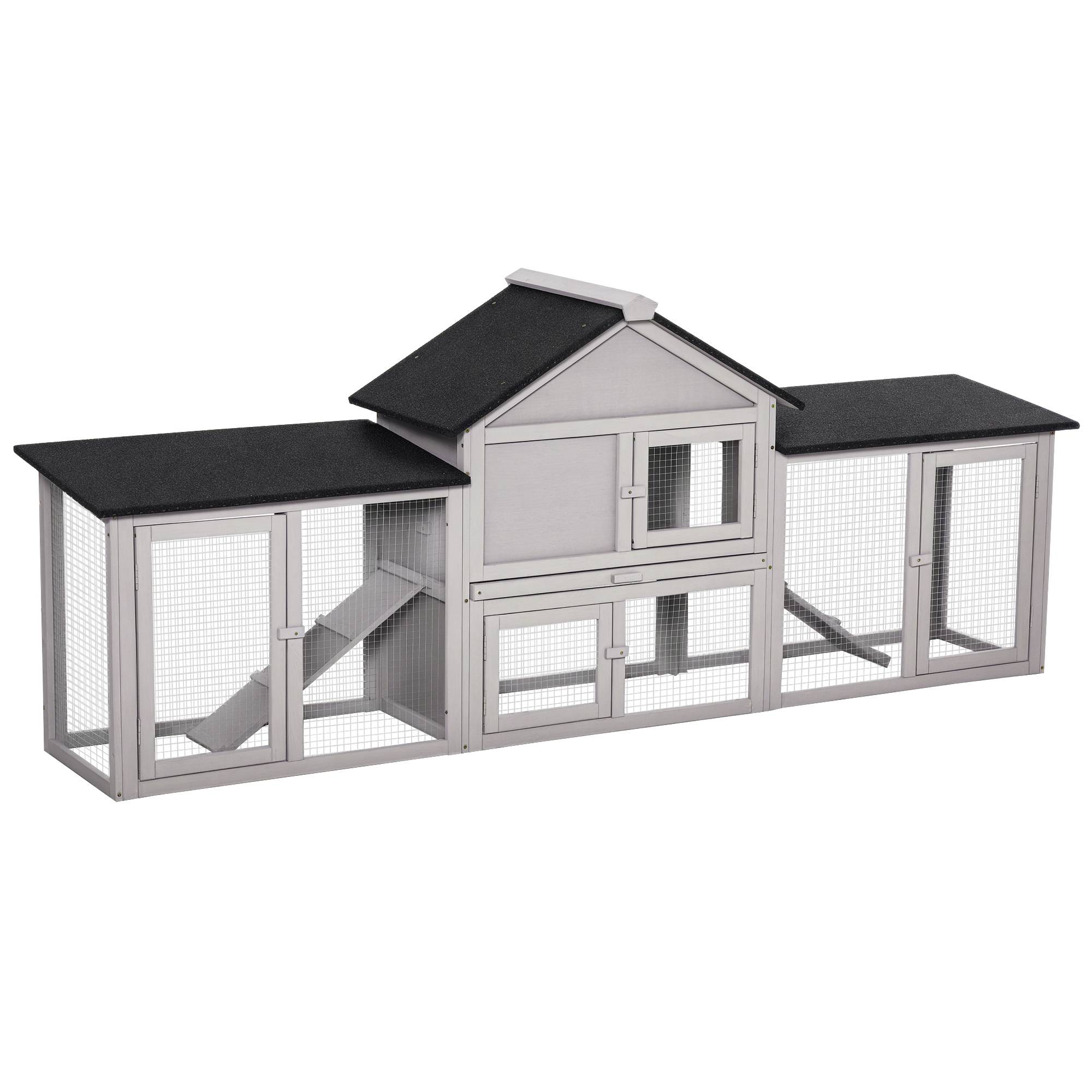 Clapier XXL lapin bois pin rongeurs extérieur 2 étages double enclos 210cm gris - ComfortXL Outdoor Living - Image 1