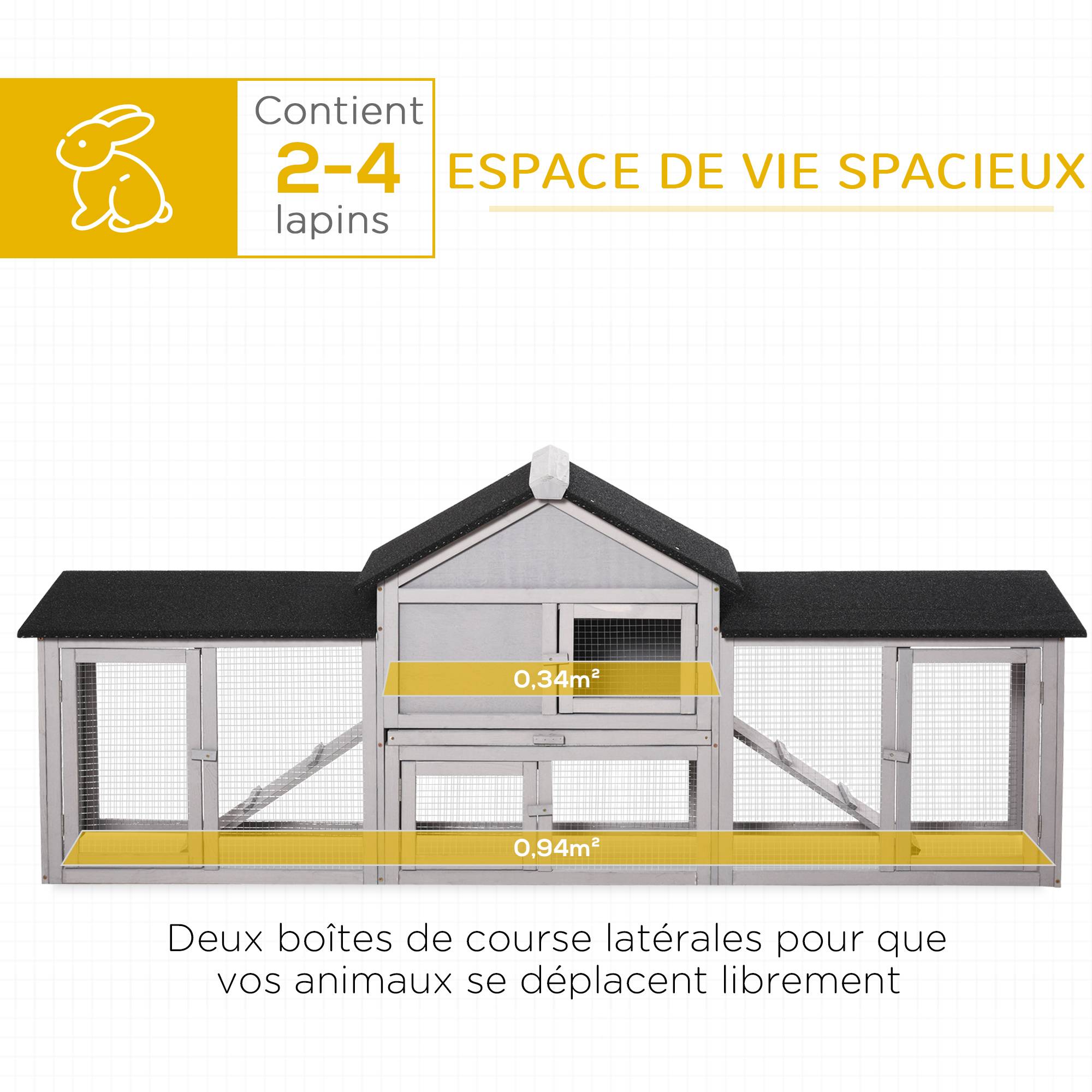 Clapier XXL lapin bois pin rongeurs extérieur 2 étages double enclos 210cm gris - ComfortXL Outdoor Living - Image 7