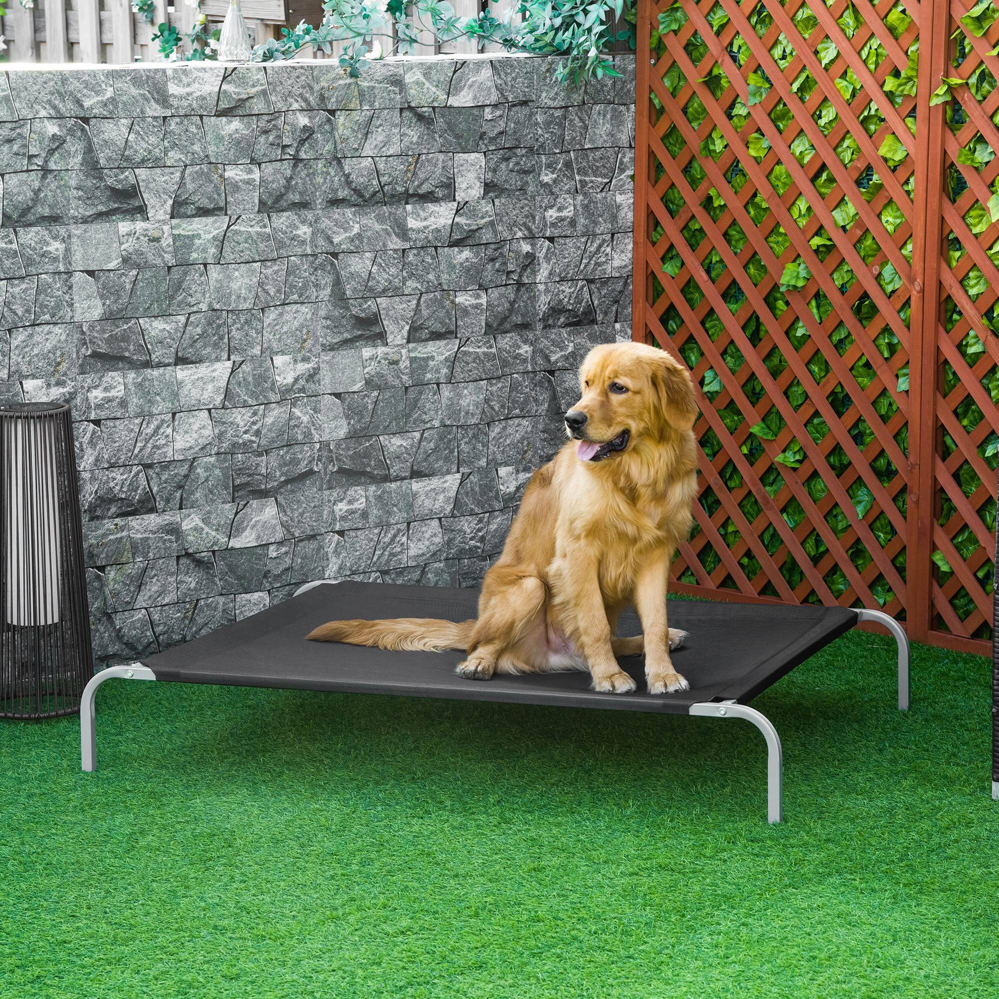 Lit chien chat XXL surélevé métal textilène respirant extérieur 130x90cm noir - ComfortXL Outdoor Living - Image 3