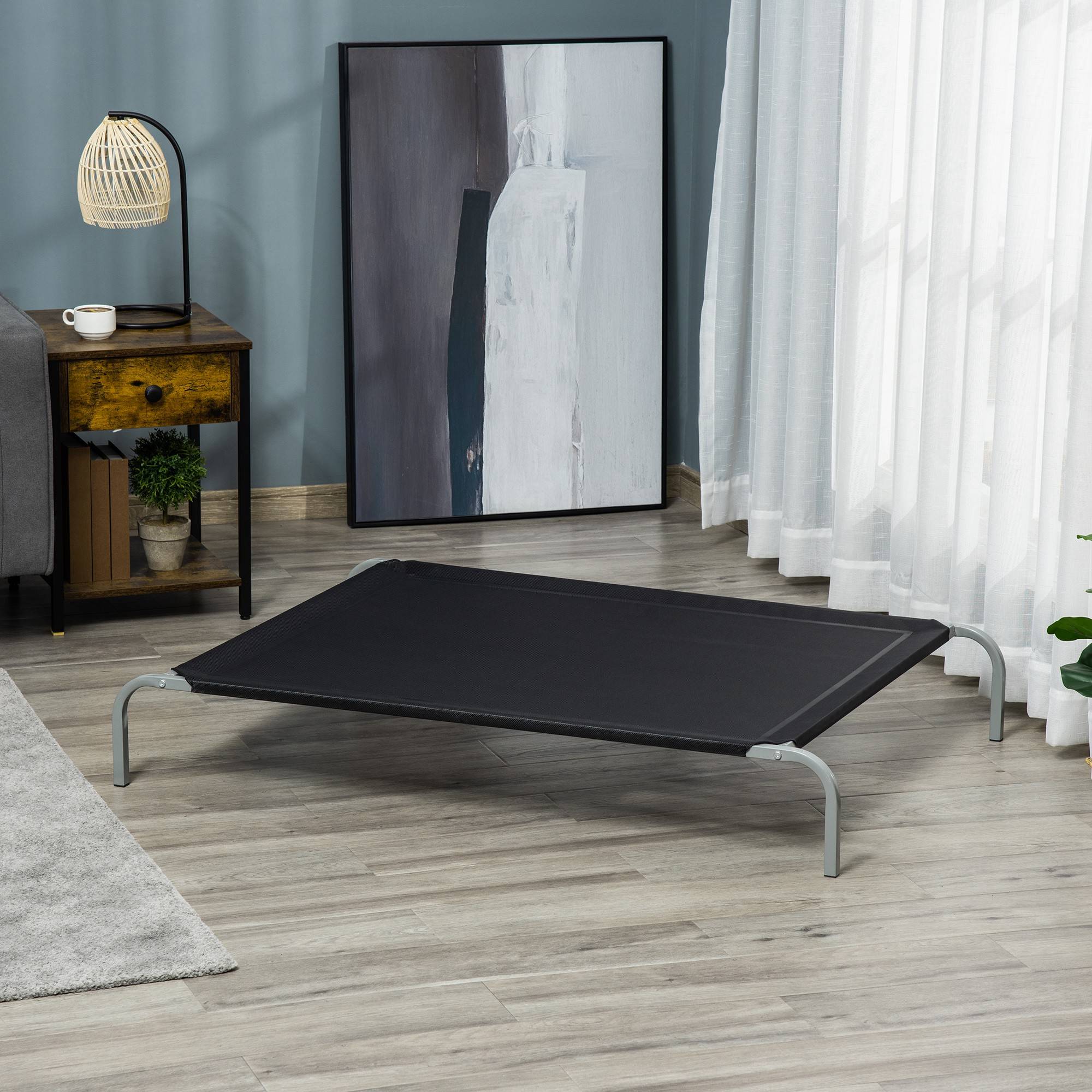 Lit chien chat XXL surélevé métal textilène respirant extérieur 130x90cm noir - ComfortXL Outdoor Living - Image 4