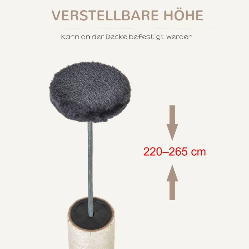 Arbre à Chat Hauteur Plafond 220-265 cm, Multi-Niveaux avec Hamac, Grotte, Balles et Poteaux en Sisal, Plateformes, Gris Foncé - Image 7
