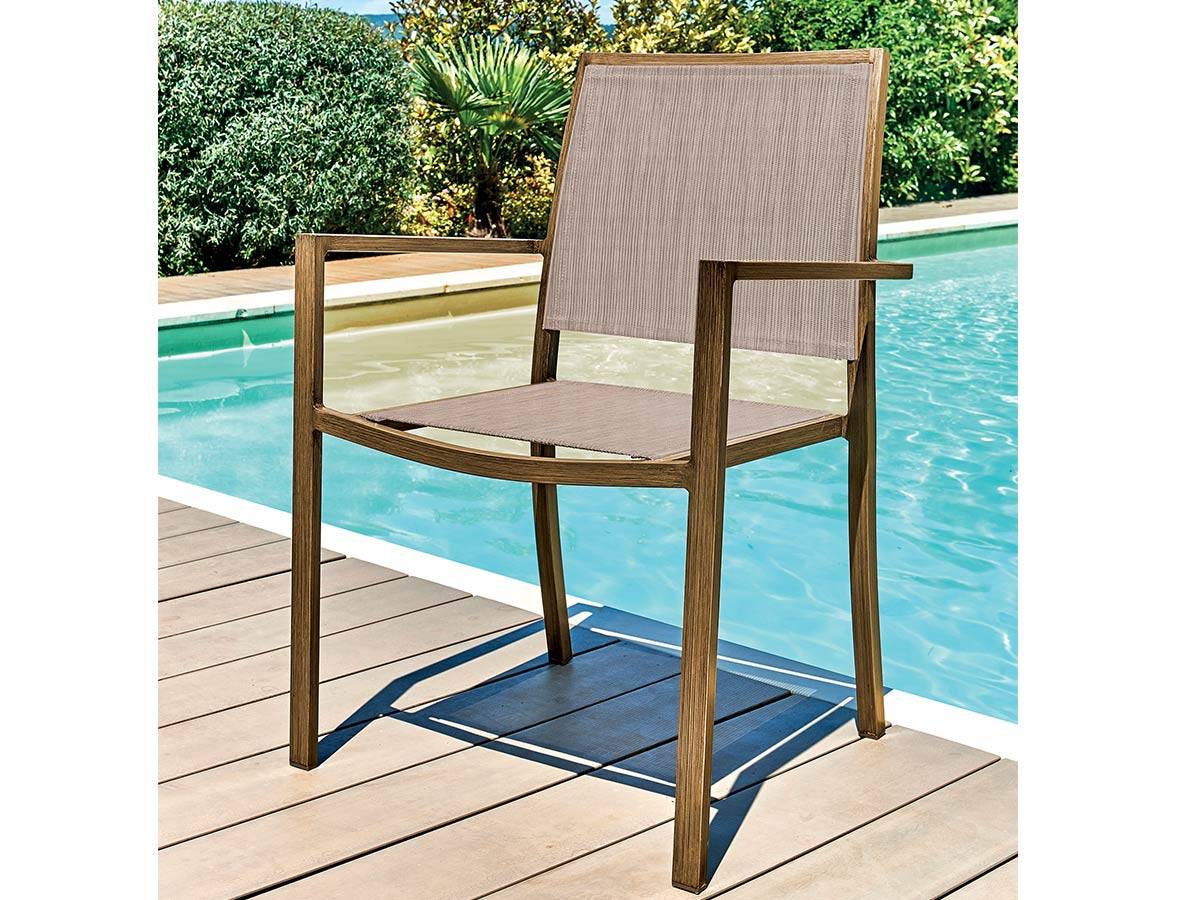 Lot de 2 Fauteuils de jardin en aluminium et textilène empilable aspect teck SANTORIN - Jardiline - Imagen 4