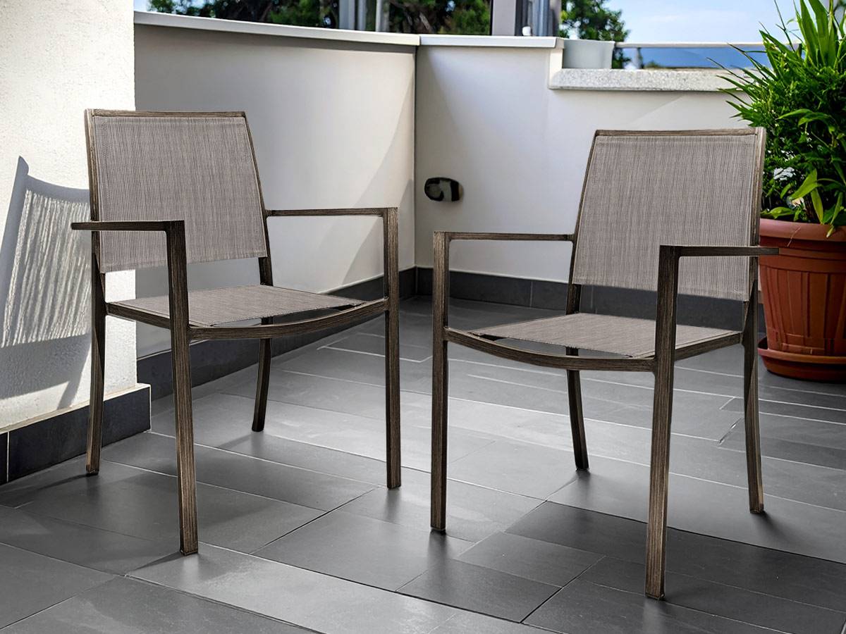 Lot de 2 Fauteuils de jardin en aluminium et textilène empilable aspect teck SANTORIN - Jardiline - Imagen 2