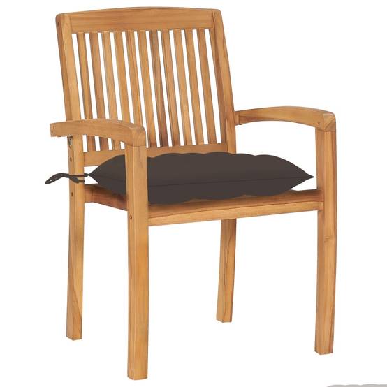 Chaises de jardin empilables teck et tissu taupe 60 x 57.5 x 90 cm - PANGIVO - Image 3